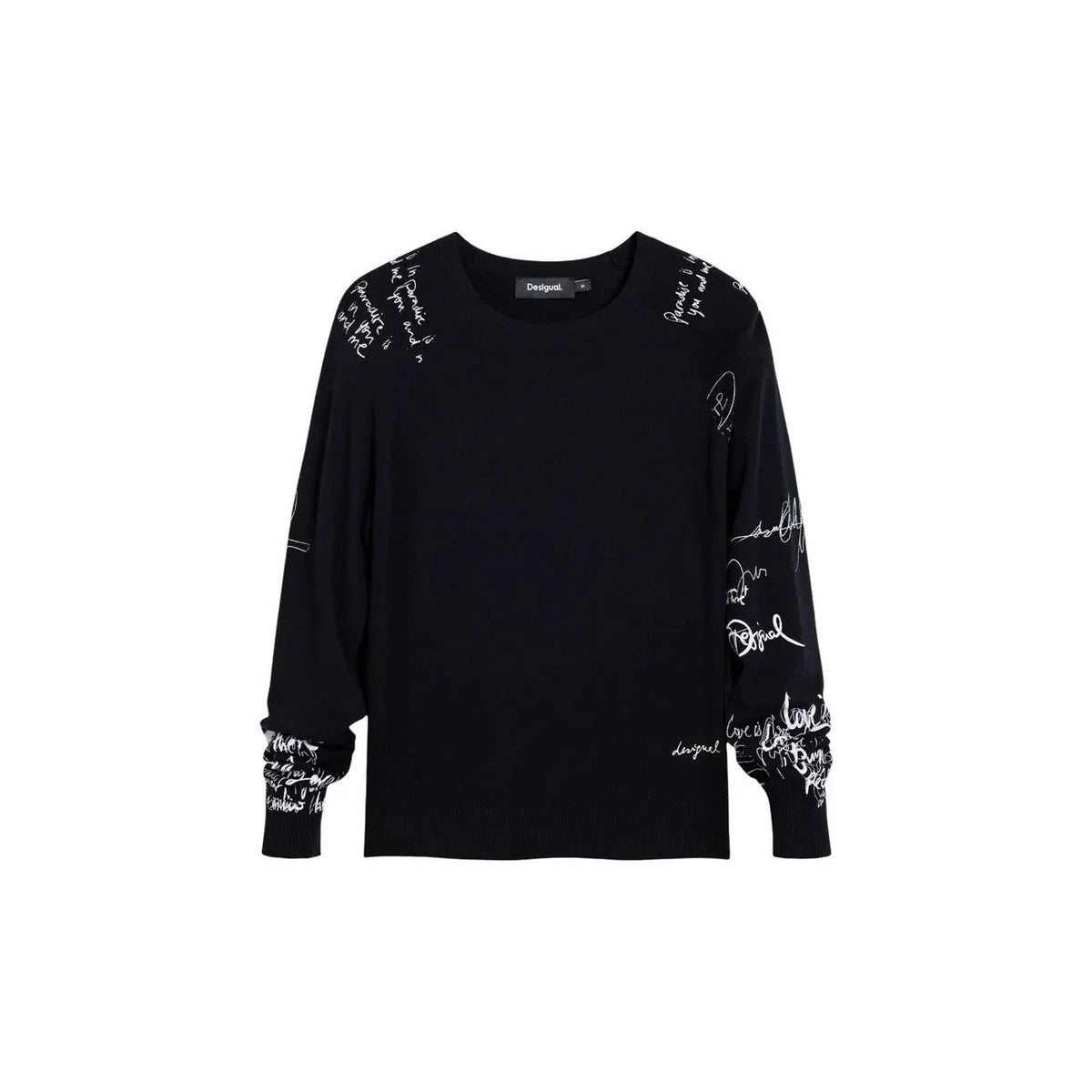 Desigual Women Elegant Black Script Print Long Sleeve Knitwear Sweater by Desigual