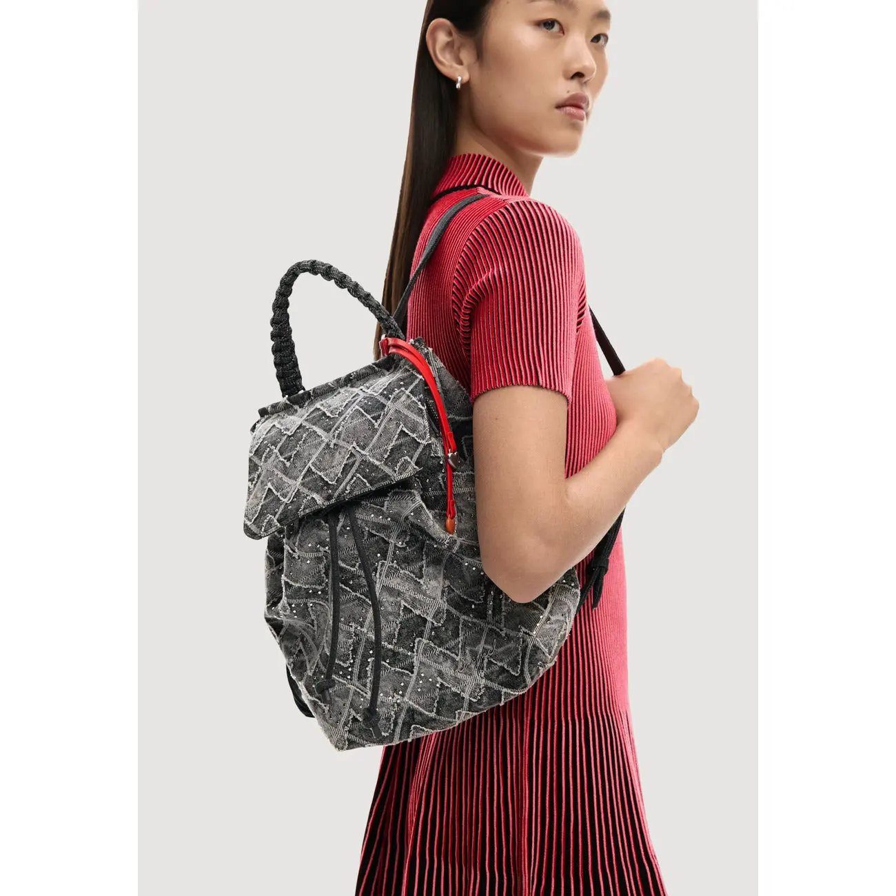 Desigual Women Grey Embellished Denim Mini Rucksack Bag For Stylish Travel by Desigual