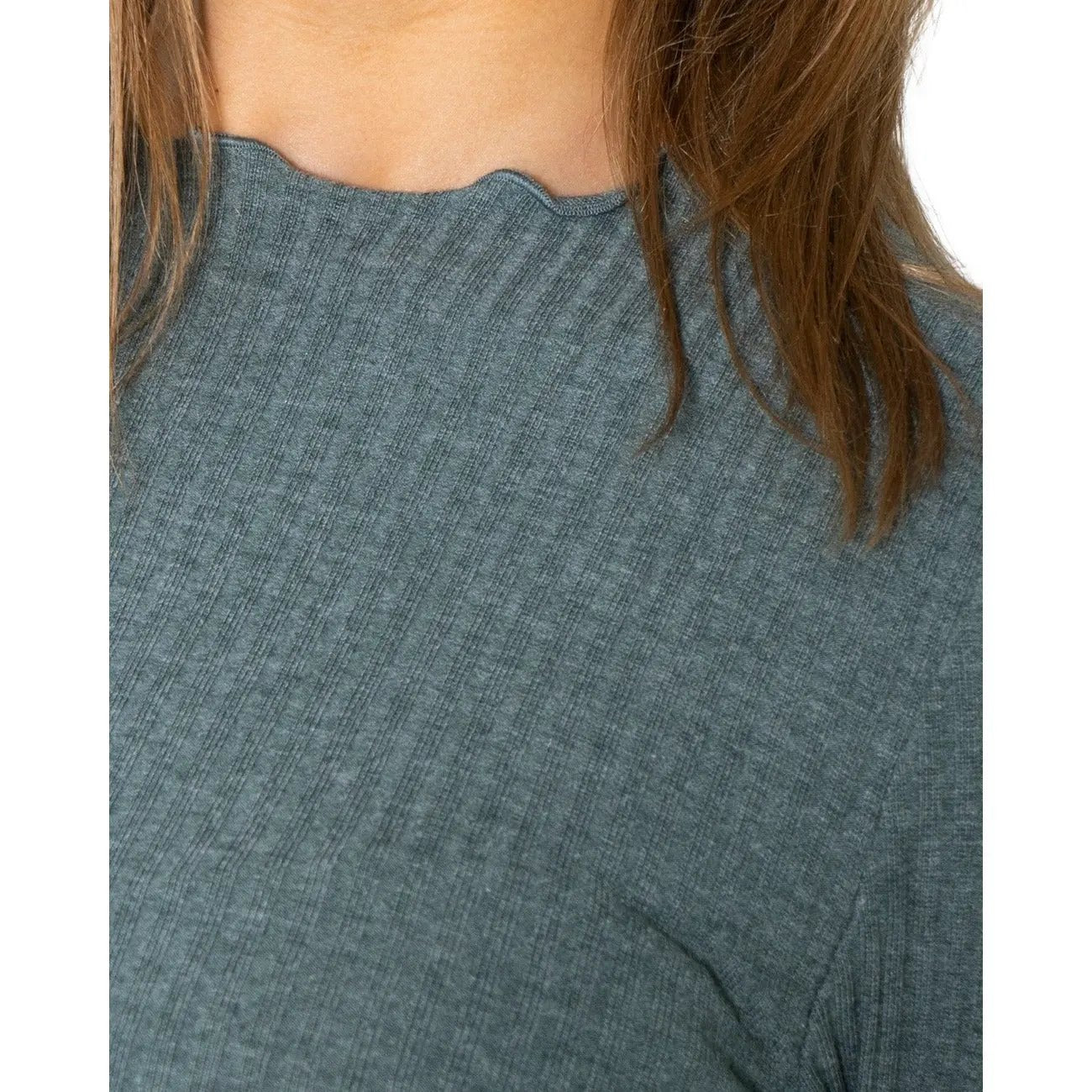 Only Women Green Long Sleeve Ribbed Knitwear Top With Ruffle Detail by Only