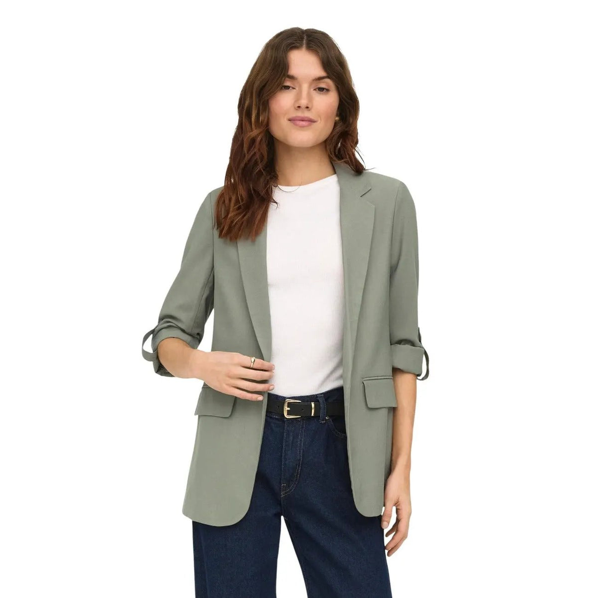 Only Women Beige Blazer Three Quarter Sleeves V Neck Lapel Collar Lightweight by Only