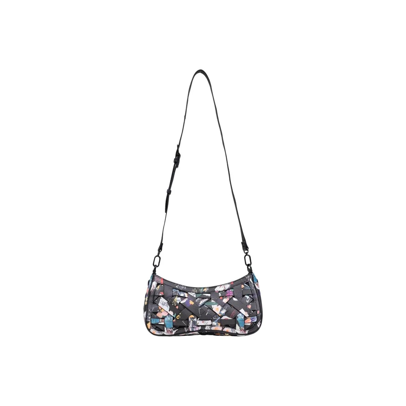 Desigual Women Black Woven Shoulder Handbag With Zip And Braided Handle by Desigual