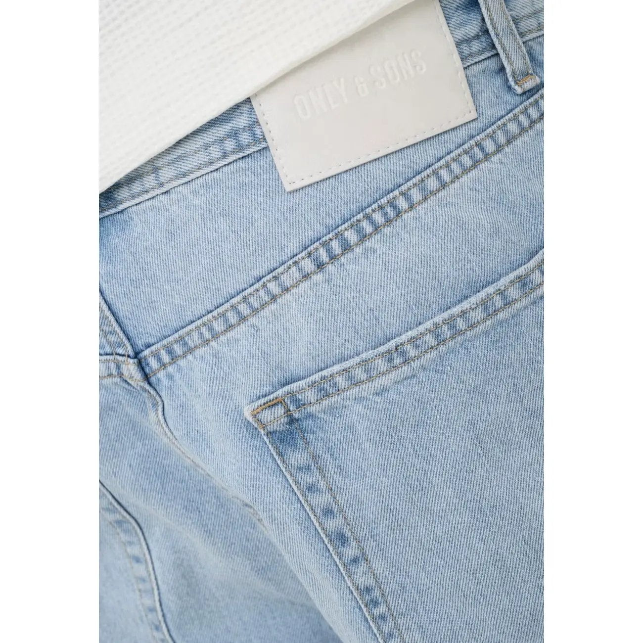 Only & Sons Men Blue Fade Organic Cotton Denim Shorts Relaxed Fit by Only & Sons