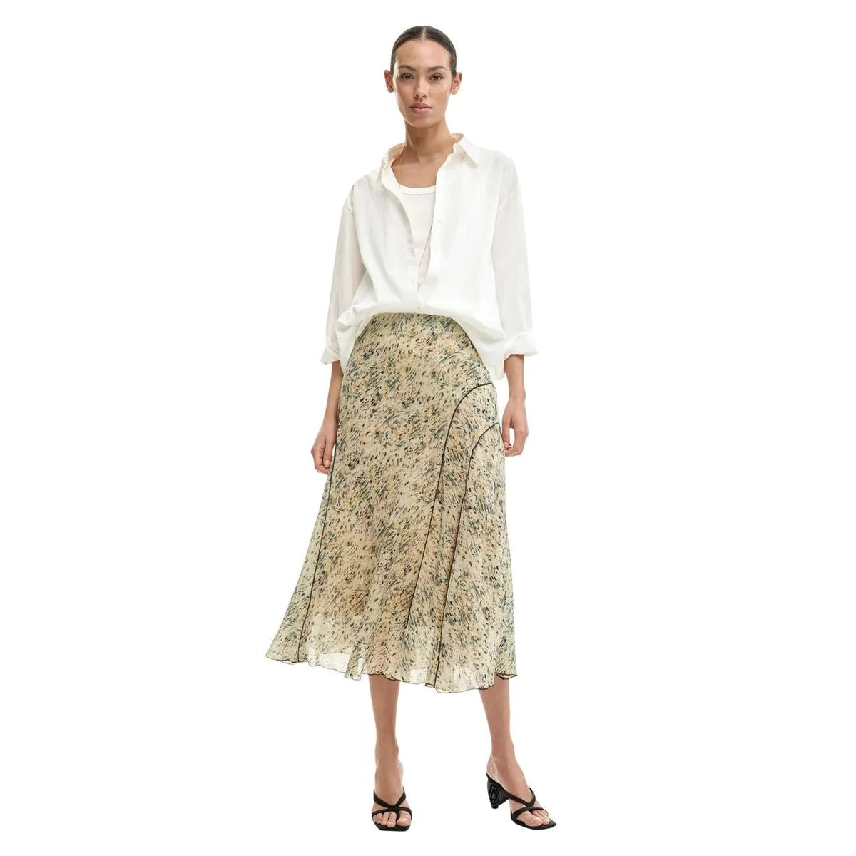 Desigual Women Midi Skirt Beige Floral Print Lightweight Summer by Desigual