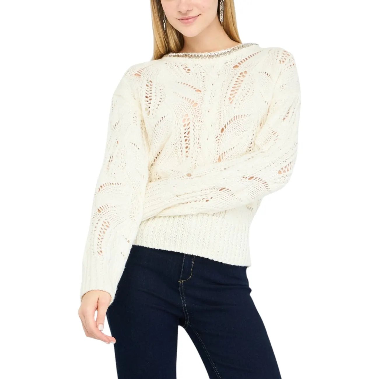 Liu Jo Women Grey Acrylic Wool Blend Cable Knit Long Sleeve Sweater by Liu Jo