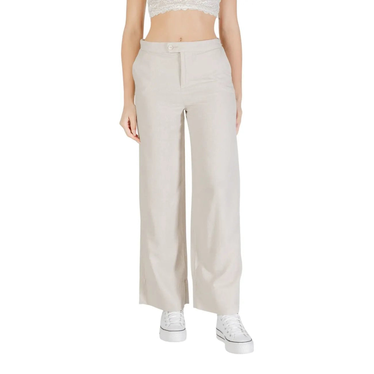 Only Women Black Linen Viscose Wide Leg Trousers Stylish Comfort Pants by Only