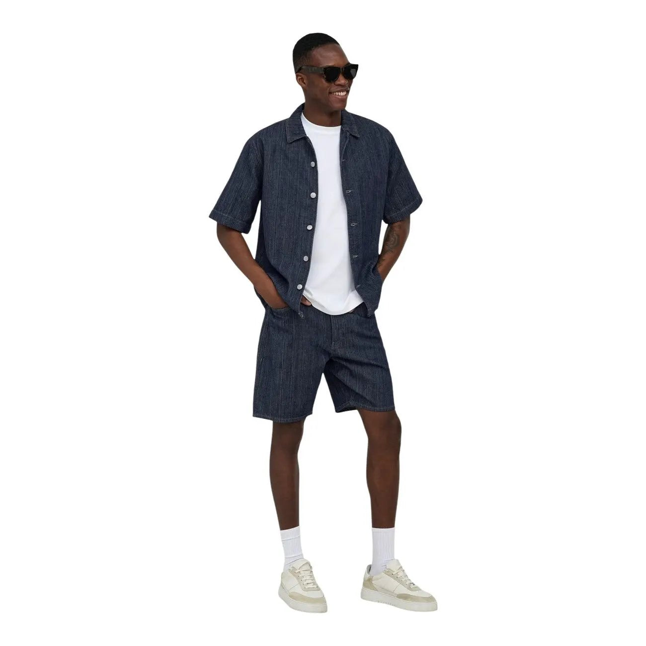 Only and Sons Men Blue Cotton Short Sleeve Premium Classic Summer Shirt by Only & Sons