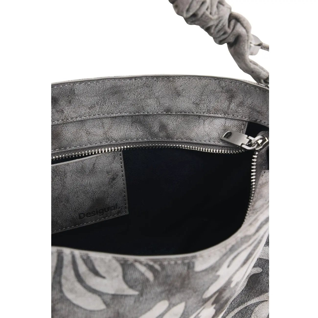 Stunning Desigual Women Grey Floral Cotton Handbag With Zip Closure by Desigual