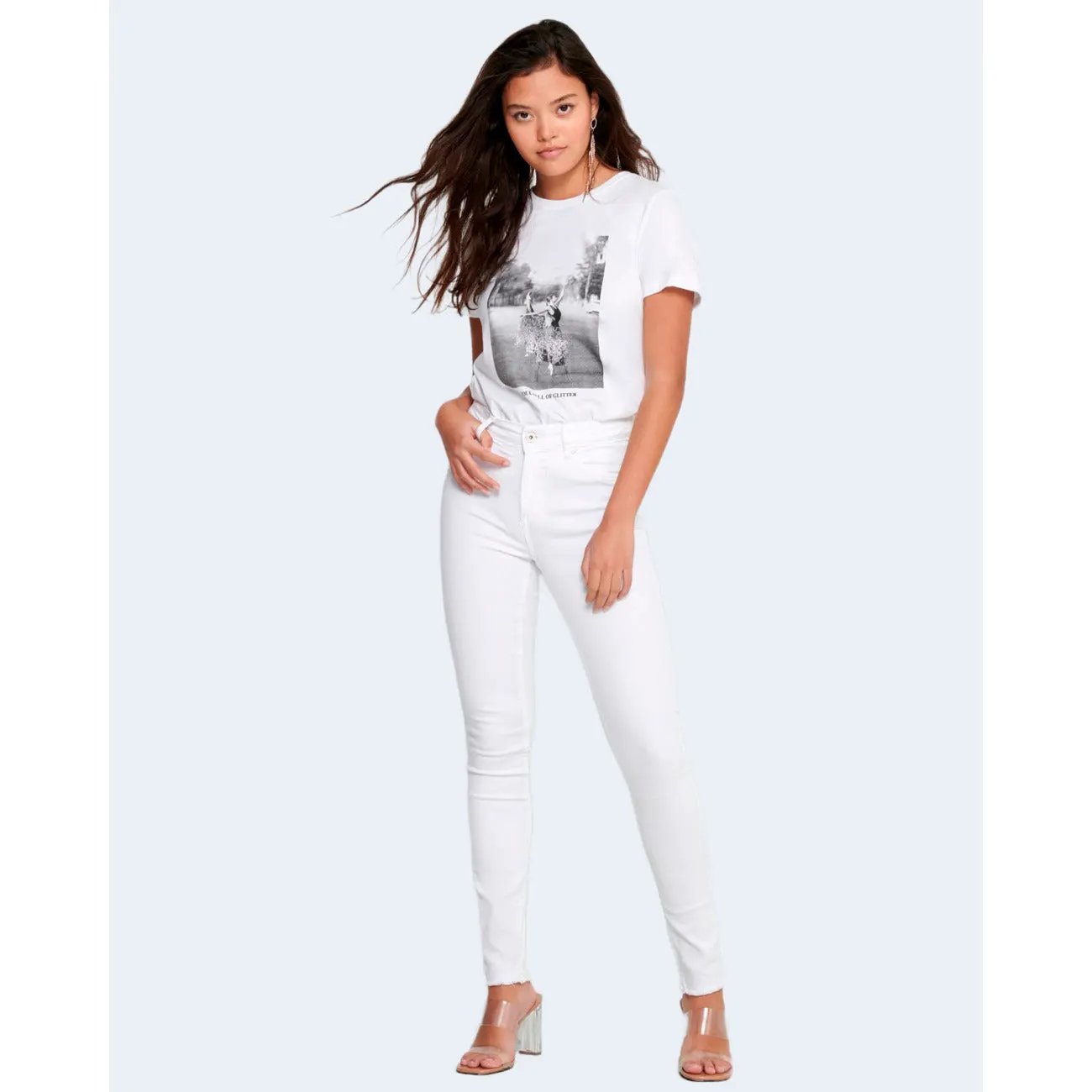 Only Women White Cotton Stretch Trousers Slim Fit Casual Fashion by Only