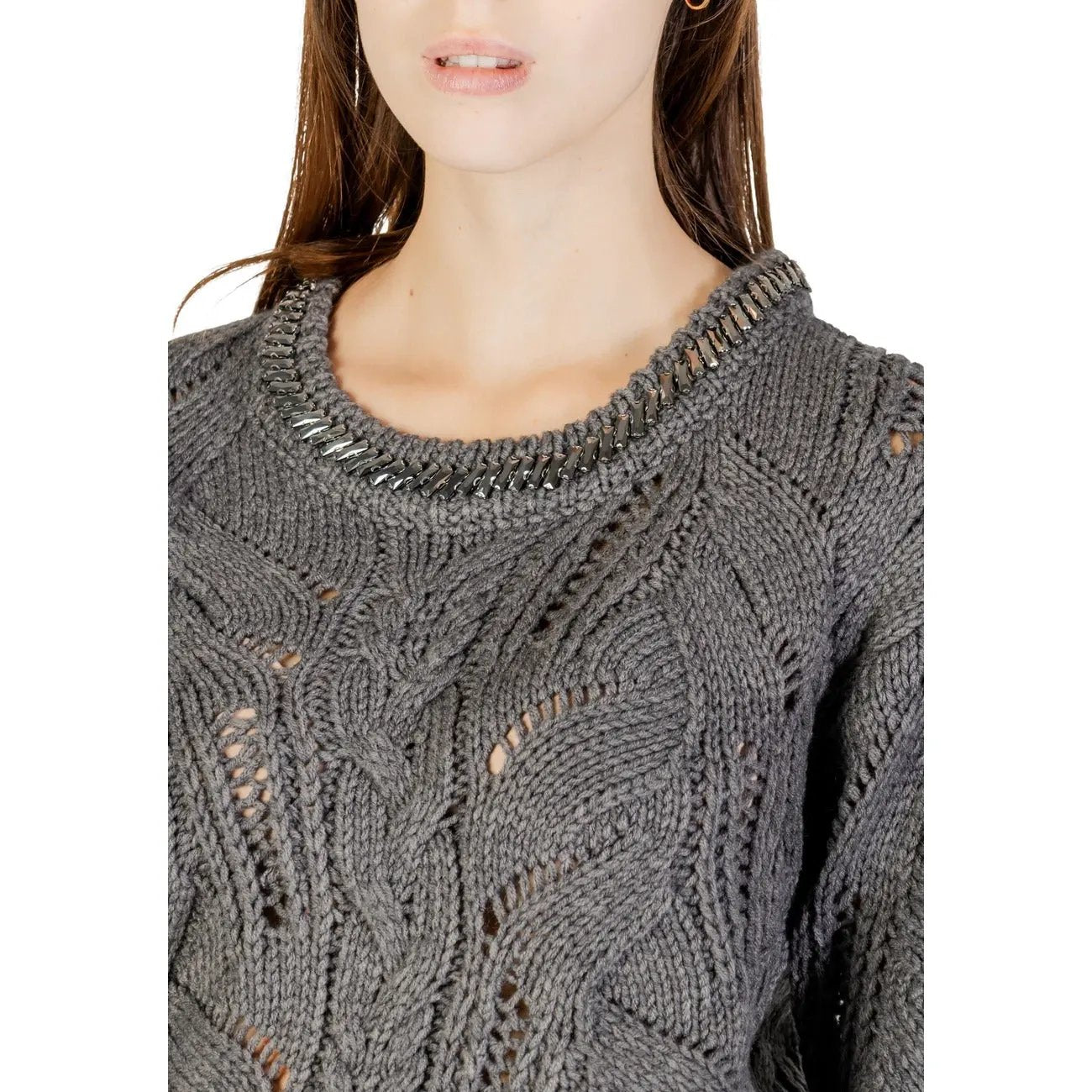 Liu Jo Women Grey Acrylic Wool Blend Cable Knit Long Sleeve Sweater by Liu Jo