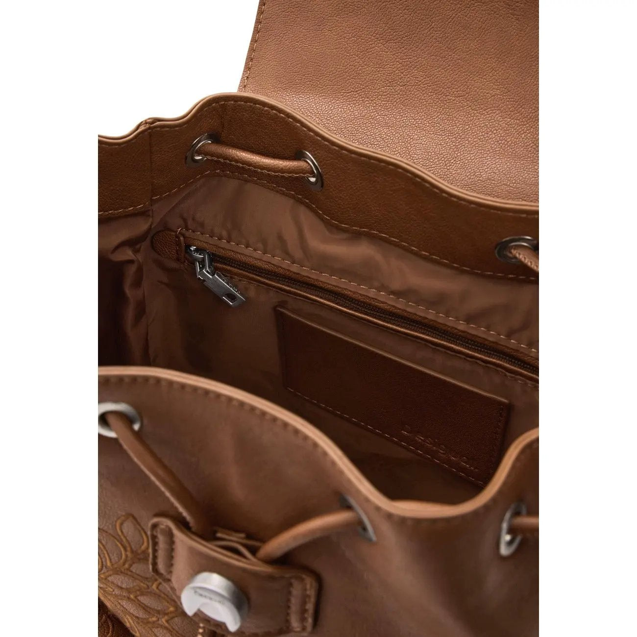 Desigual Women Brown Embossed Rucksack Handbag With Front Pockets by Desigual