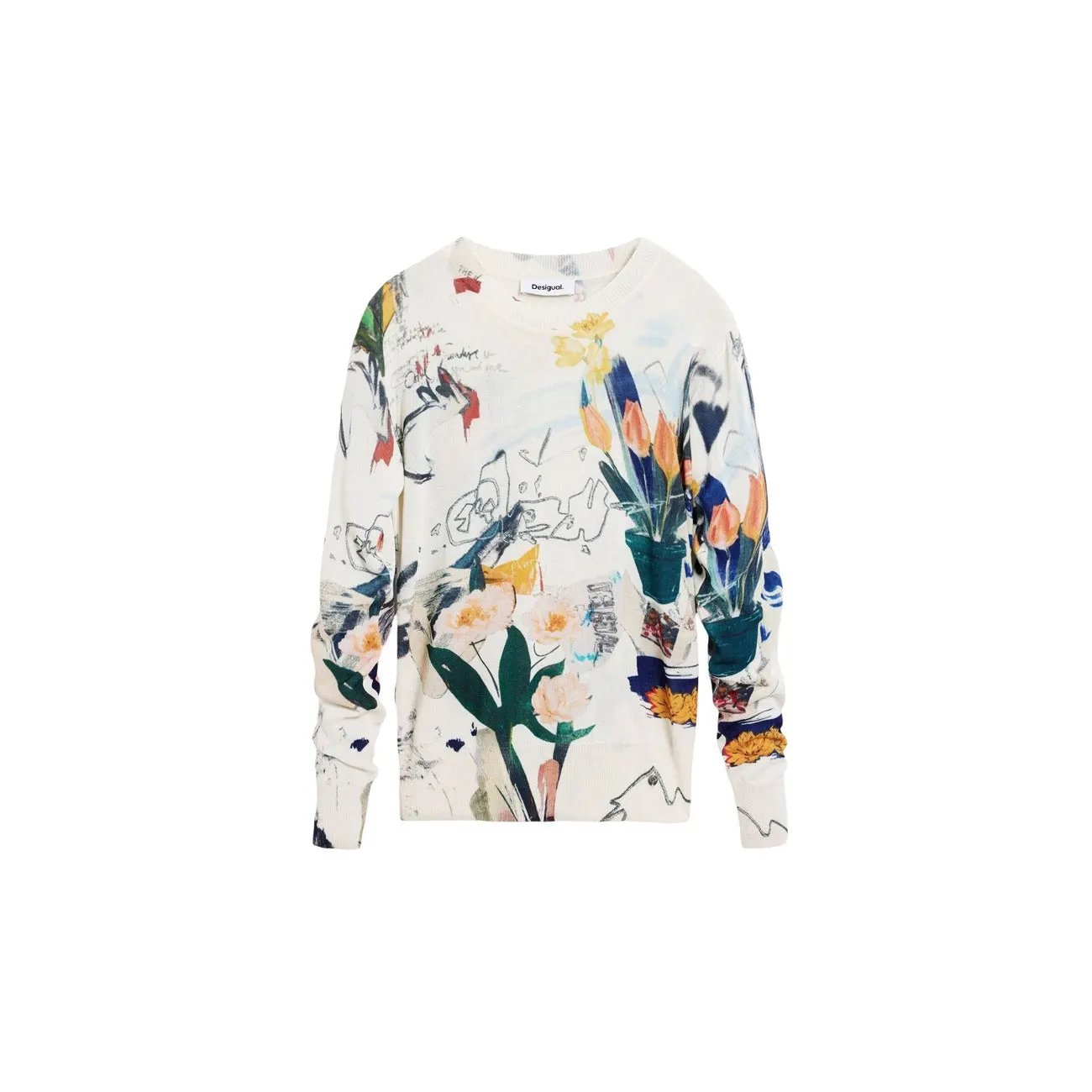 Desigual Women Stunning Floral Printed Knitwear Summer Top Long Sleeve by Desigual