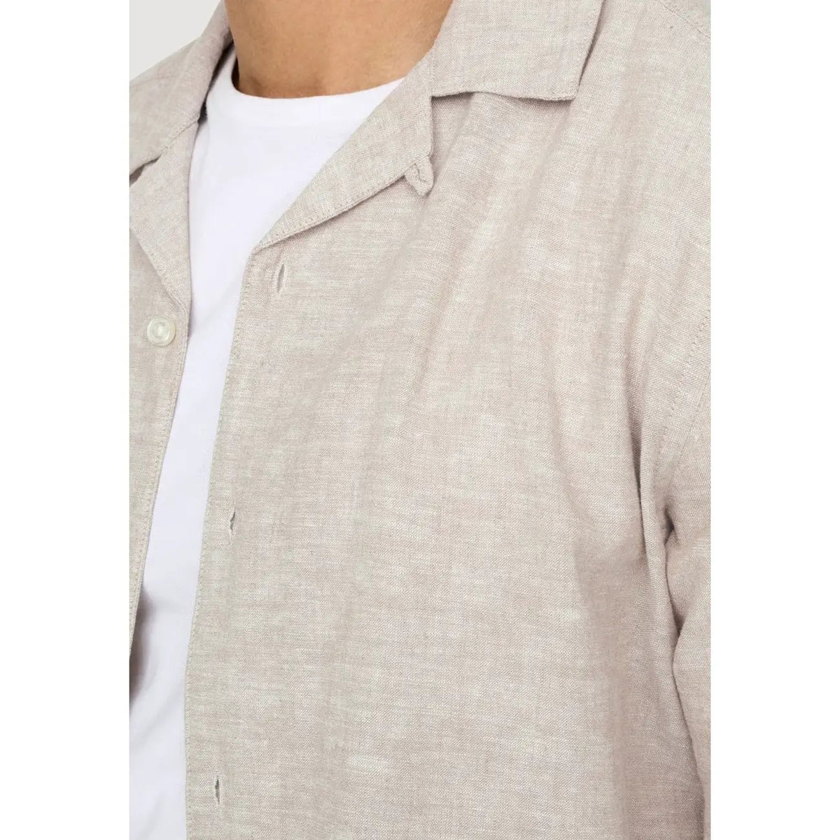 Only and Sons Men Beige Lightweight Short Sleeve Cotton Linen Shirt by Only & Sons
