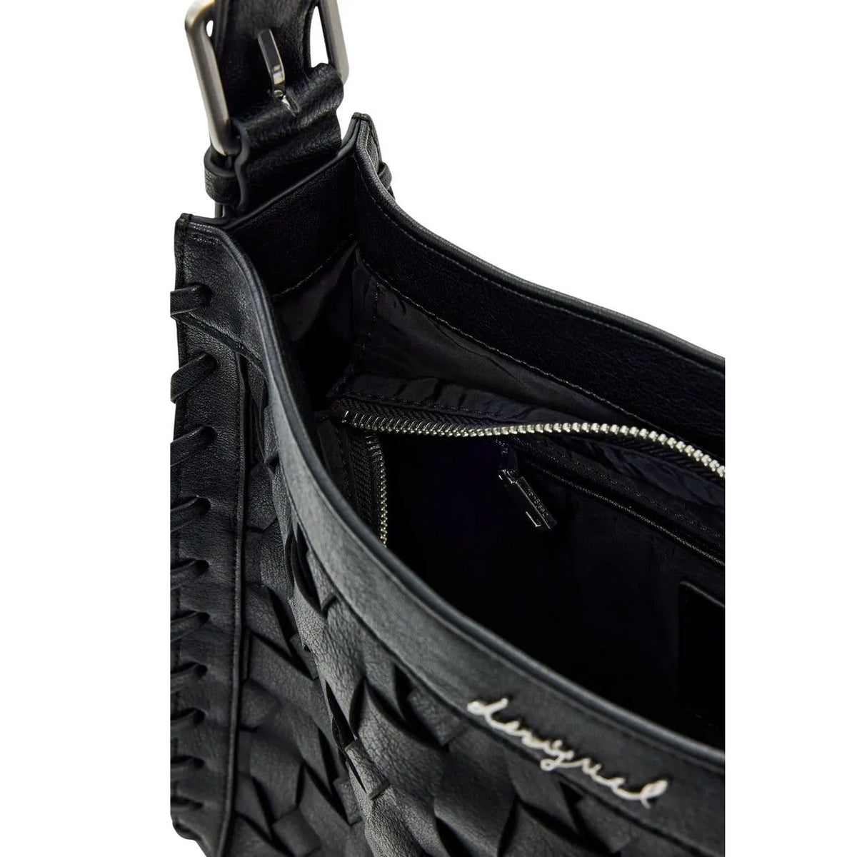 Desigual Women Stylish Black Woven Shoulder Bag With Zip Inner Pocket by Desigual
