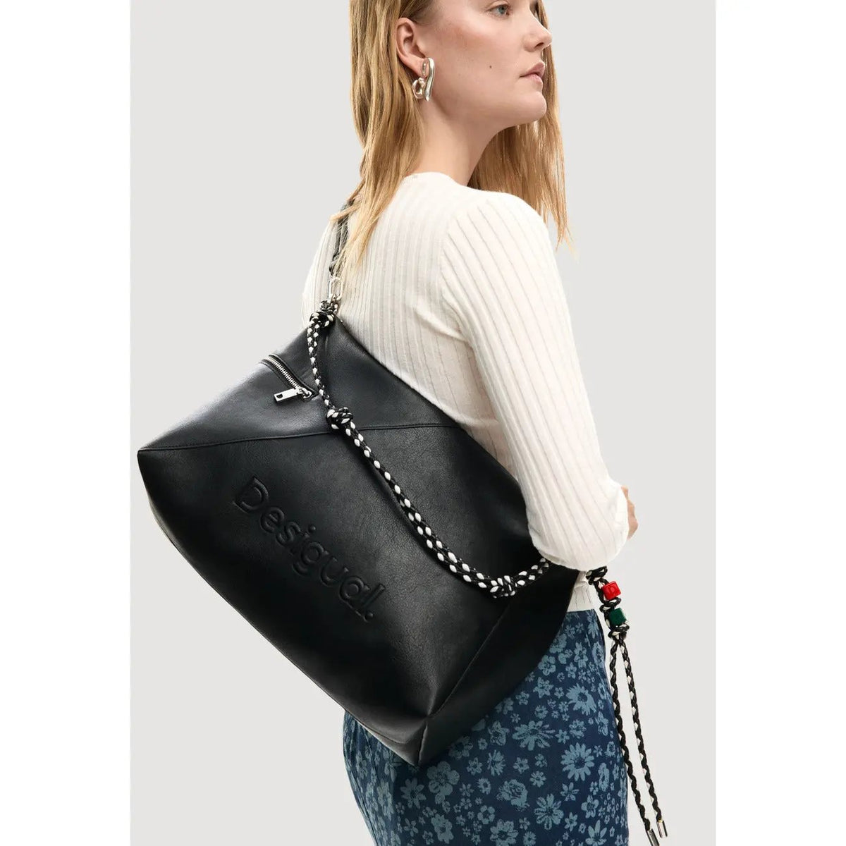 Desigual Women Black Chain Strap Handbag Secure Zip Inner Pockets by Desigual