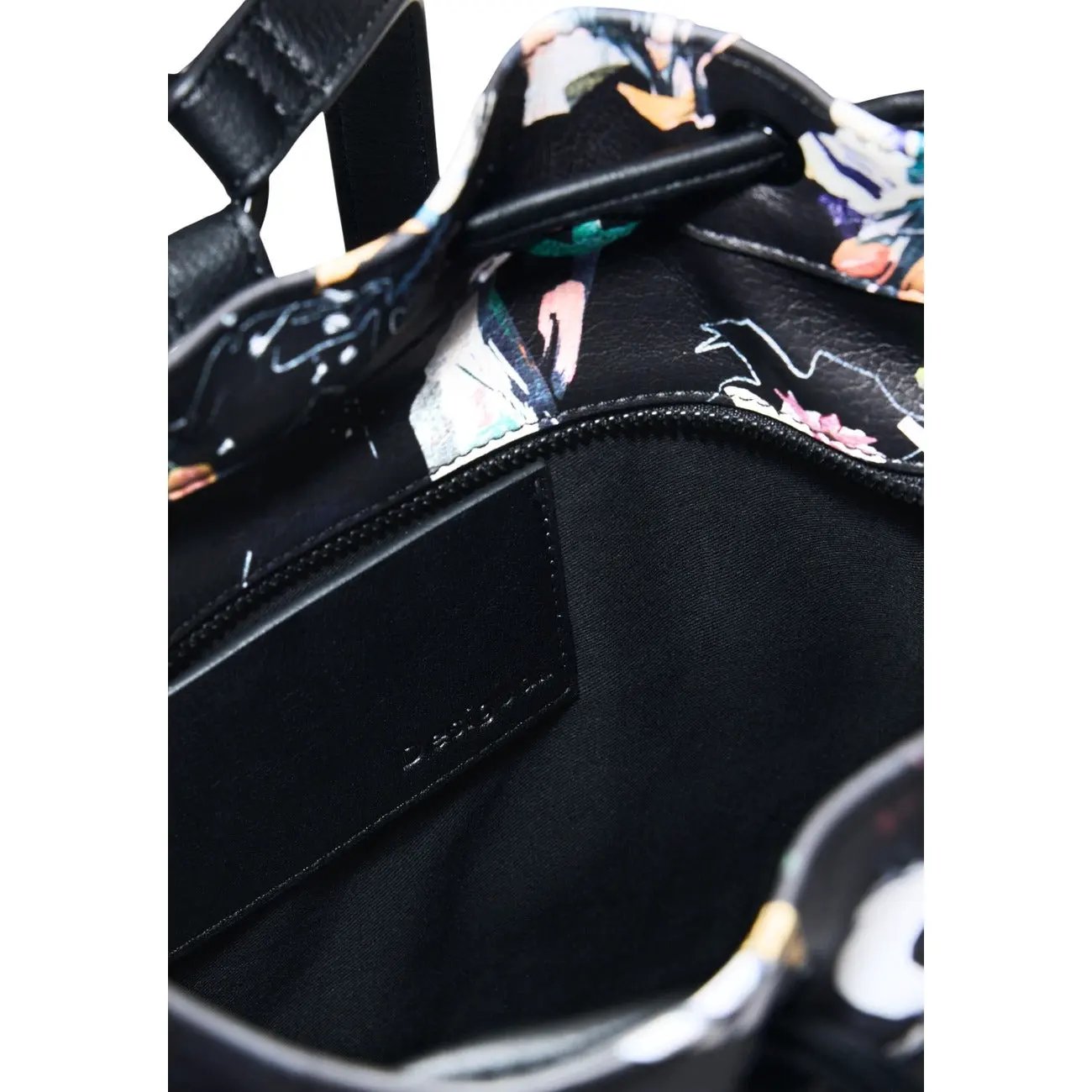 Desigual Women Black Cotton Floral Print Crossbody Bag With Inside Pockets by Desigual