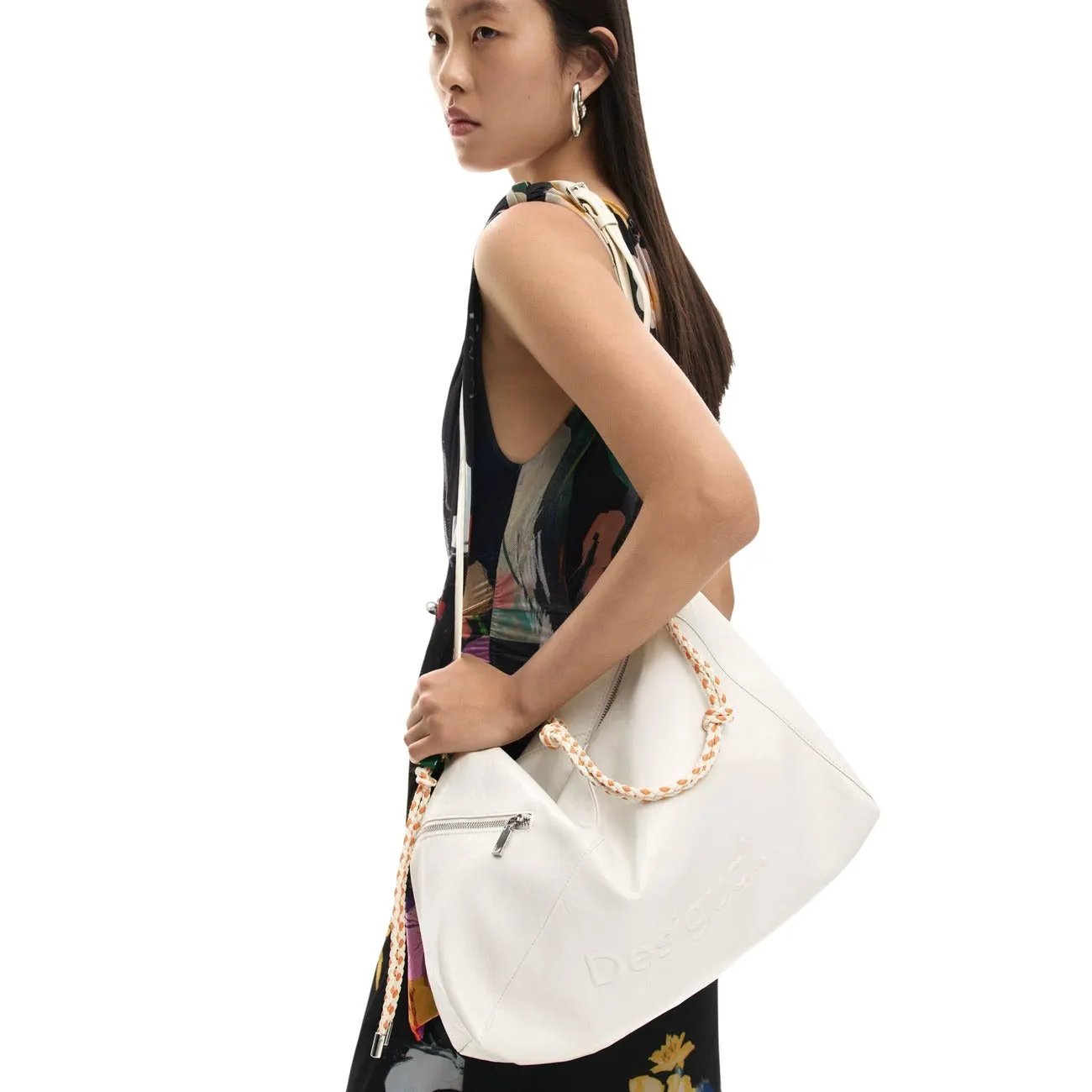 Desigual Women Beige Handbag Elegant Zip Closure Rope Shoulder Strap by Desigual