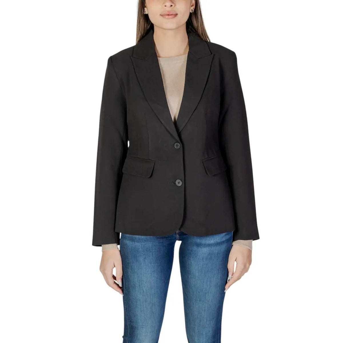 Only Women Elegant Pink V Neck Lapel Long Sleeve Stretch Blazer by Only