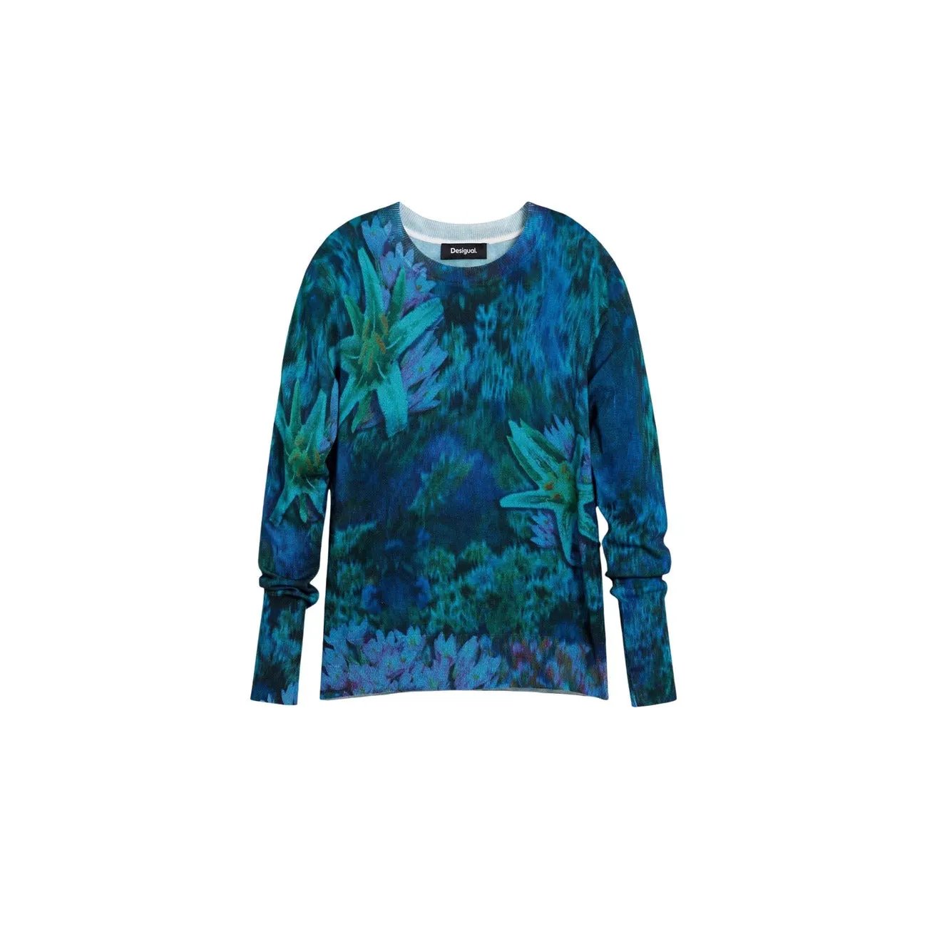 Desigual Women Blue Floral Long Sleeve Viscose Blend Knitwear Sweater by Desigual