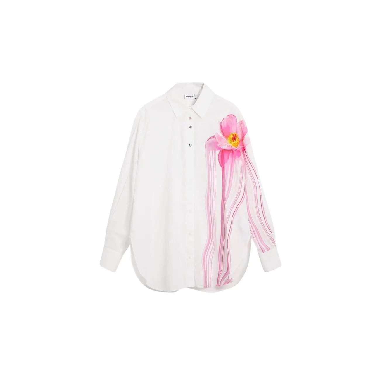 Desigual Women Classic White Long Sleeve Floral Cotton Button Down Shirt by Desigual