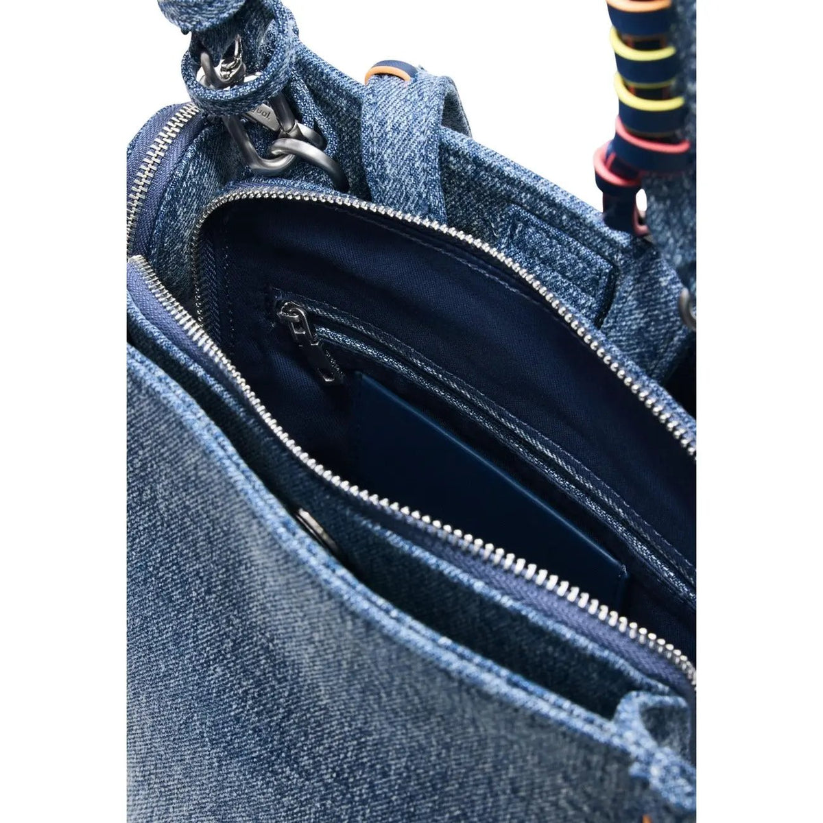 Desigual Women Blue Cotton Handbag with Zip Fastening Heart Charm Pockets by Desigual