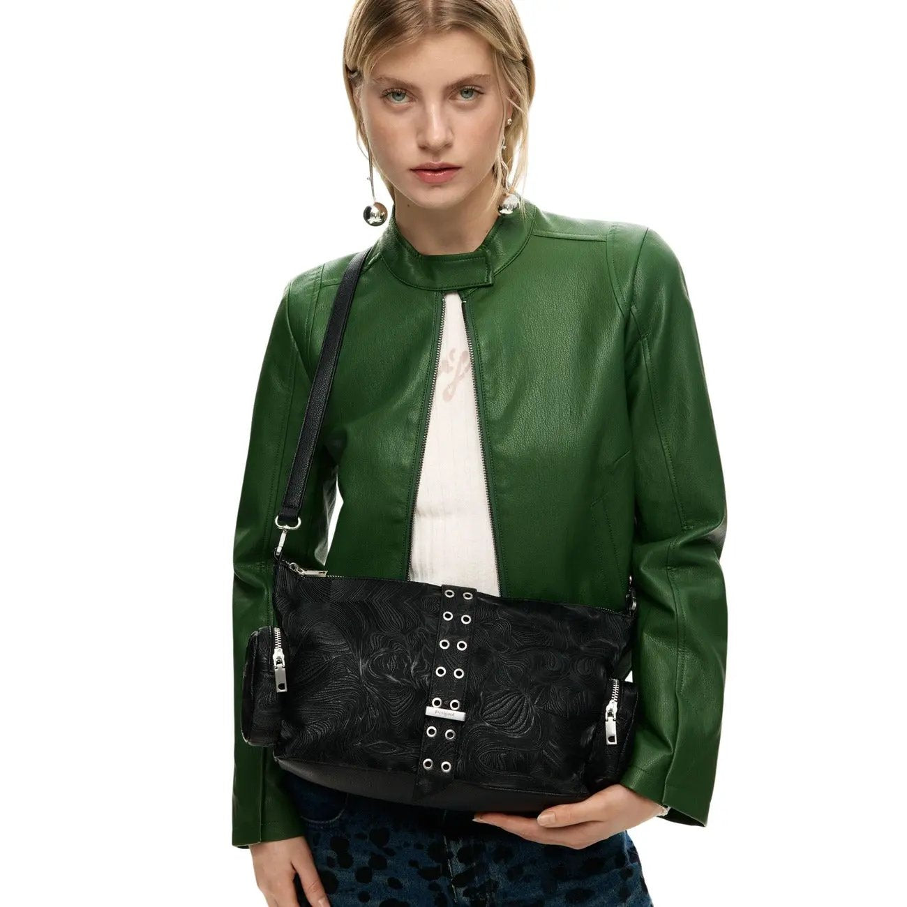 Desigual Women Essential Stylish Black Shoulder Handbag With Side Zip Pockets by Desigual