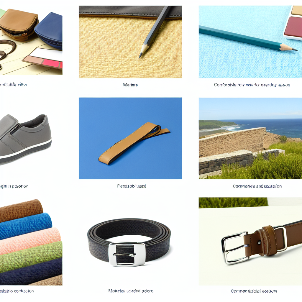 Accessories Collection: a grid of everyday items including wallets, belts, shoes, and fabric swatches.