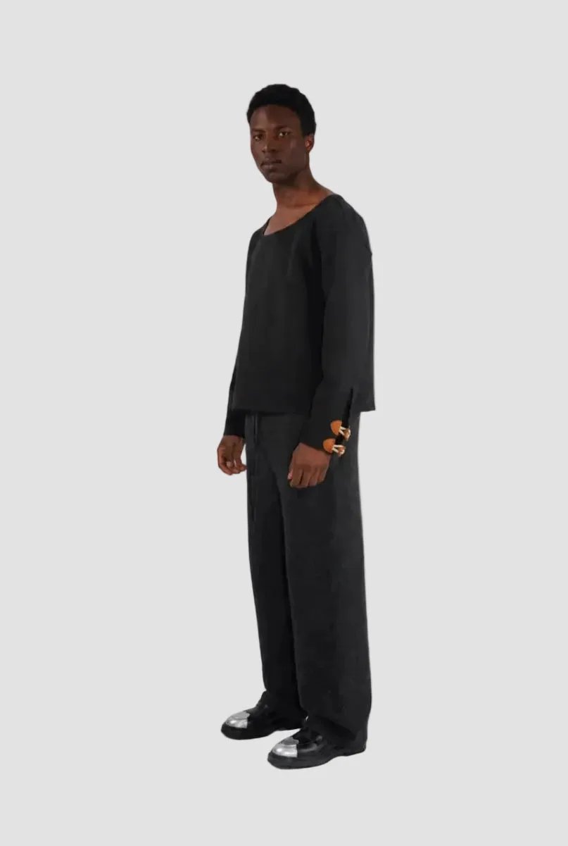 Clasp Wide Neck Long Sleeve Top by Hideout