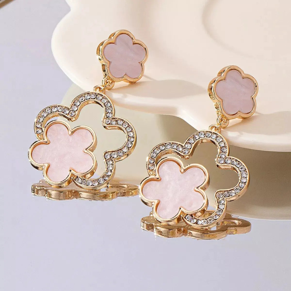 Lucky Clover Dangle Earrings with Rhinestone Accents by Partner Label