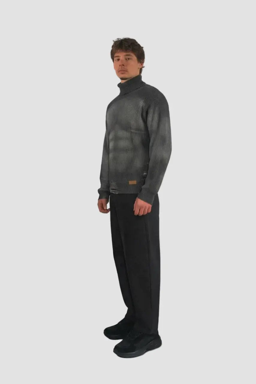Distressed Sculpted Muscle Knit Turtleneck by Hideout