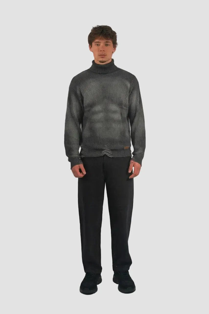 Distressed Sculpted Muscle Knit Turtleneck by Hideout