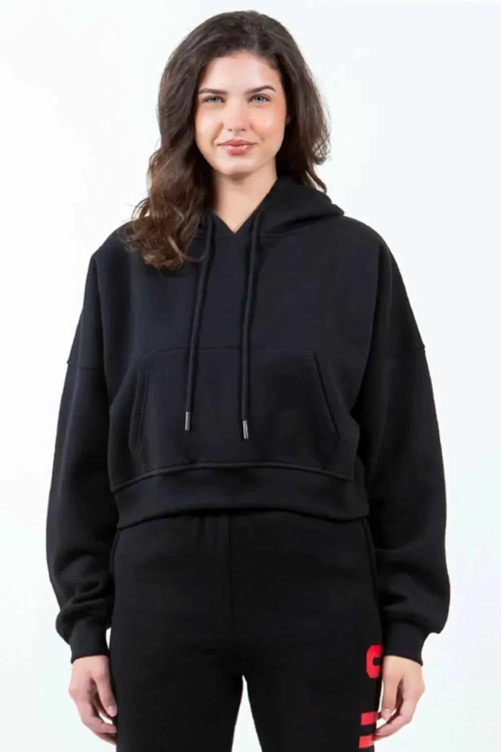American Bazi Letter Graphic Long Sleeve Drawstring Cropped Hoodie by American Bazi