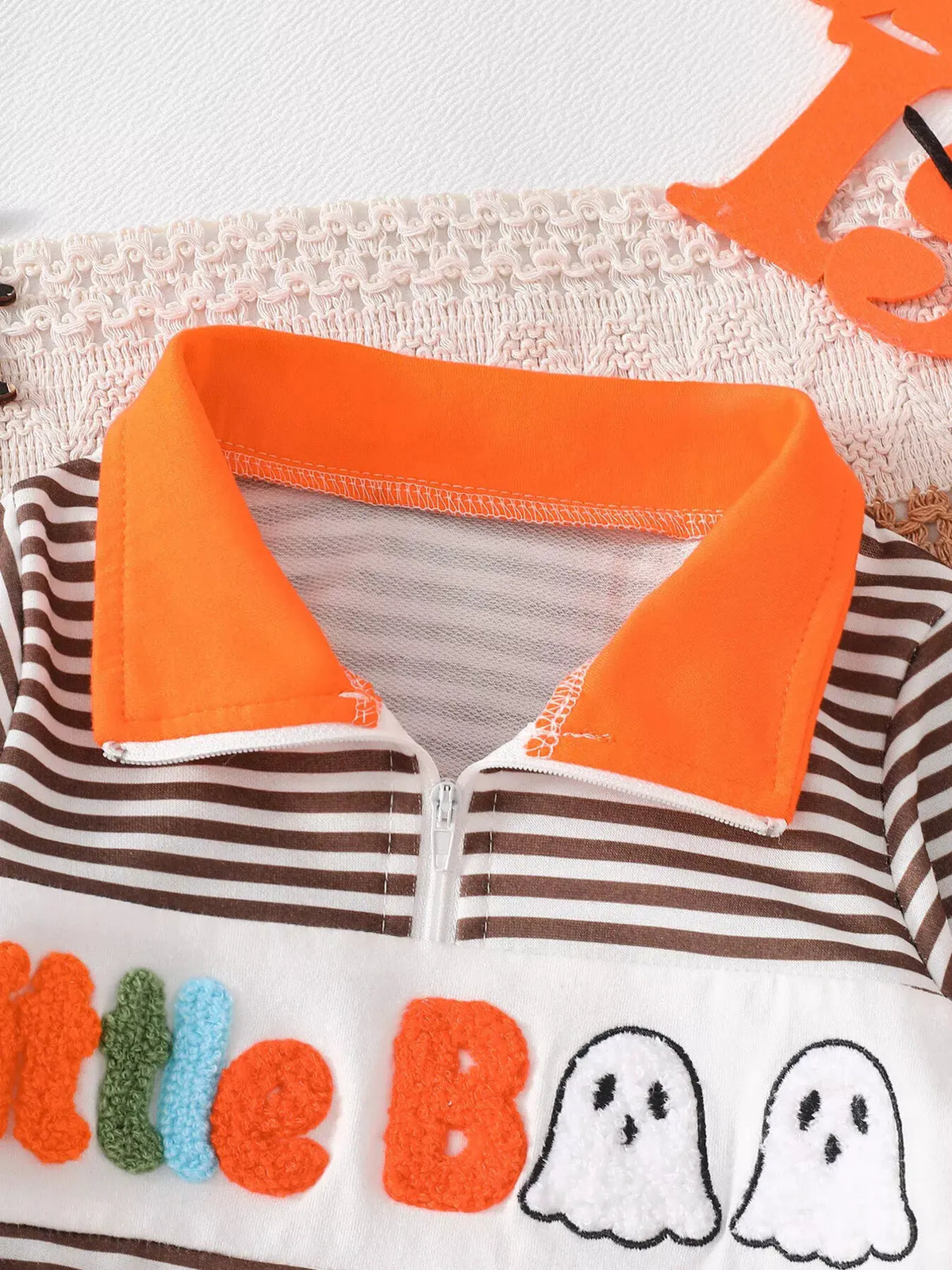 Children's Little Boo Halloween Striped Quarter-Zip Sweatshirt by Trendsi