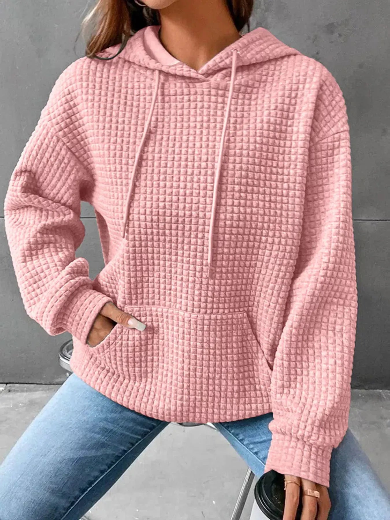 Full Size Textured Kangaroo Pocket Hoodie Plus Size | Partner Labels Selection by Partner Label