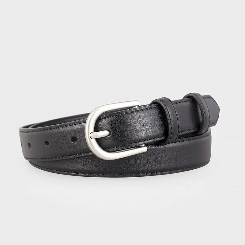 Leather Belt with Silver Buckle by Trendsi
