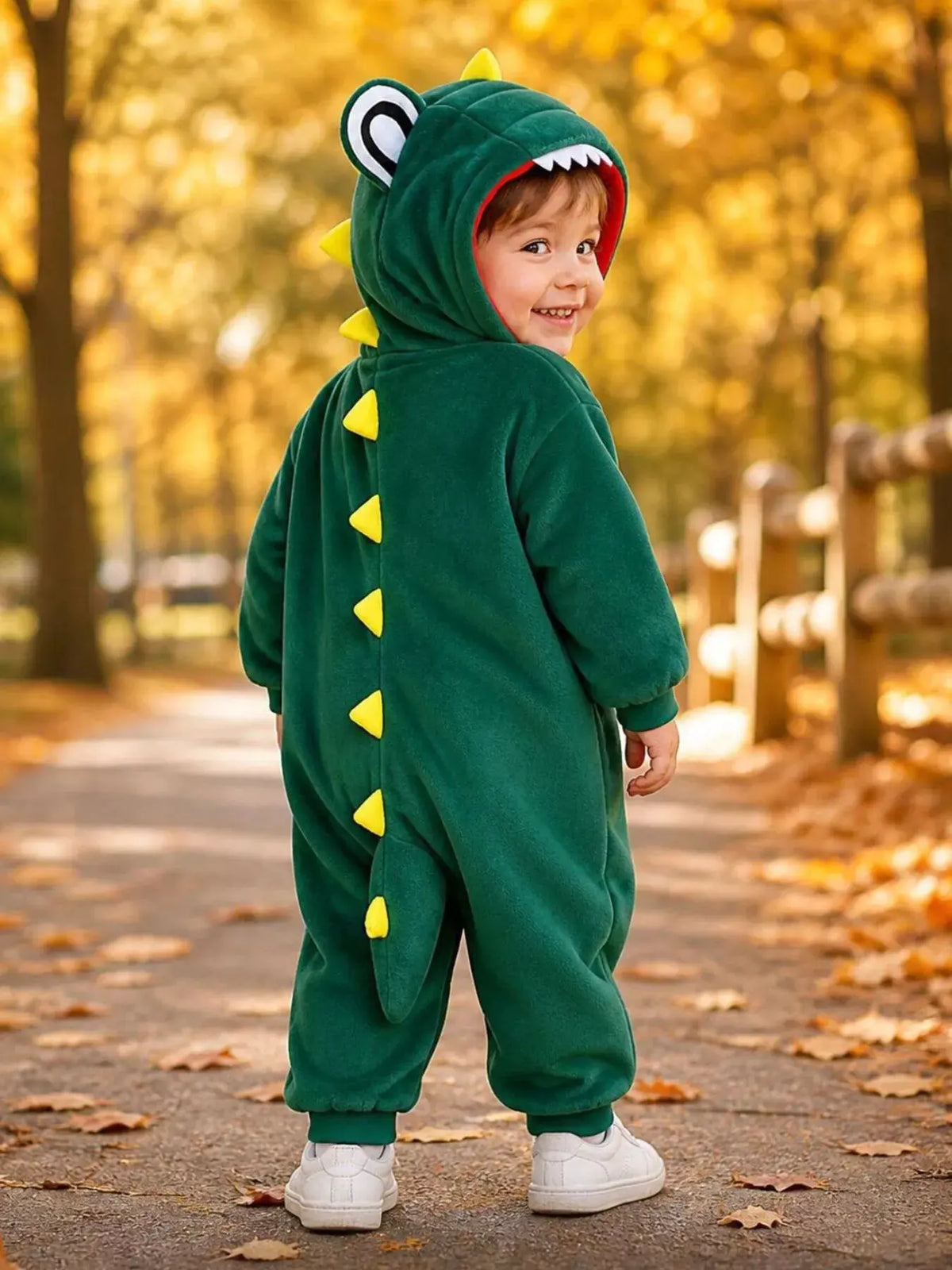 Children's Dinosaur Hooded Fleece One-Piece Jumpsuit by Trendsi