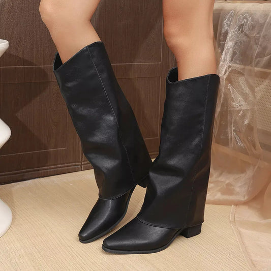 Point Toe Block Heels Boots by Partner Label