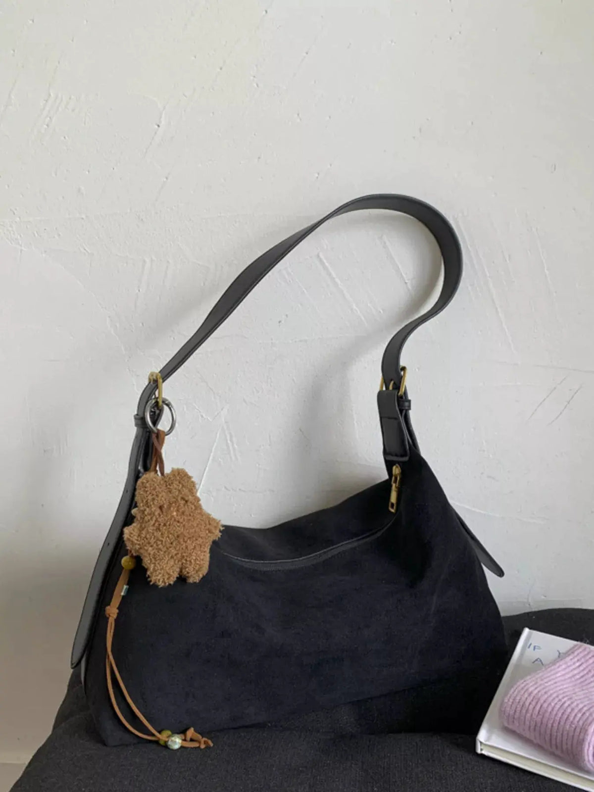 Solid Color Suede Hobo Crossbody Bag by Partner Label