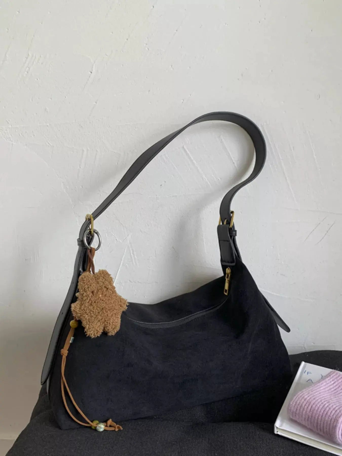 Solid Color Suede Hobo Crossbody Bag by Partner Label