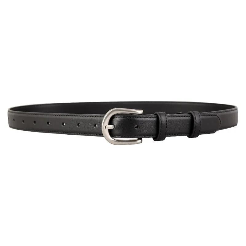 Classic Leather Belt with Silver Buckle by Trendsi