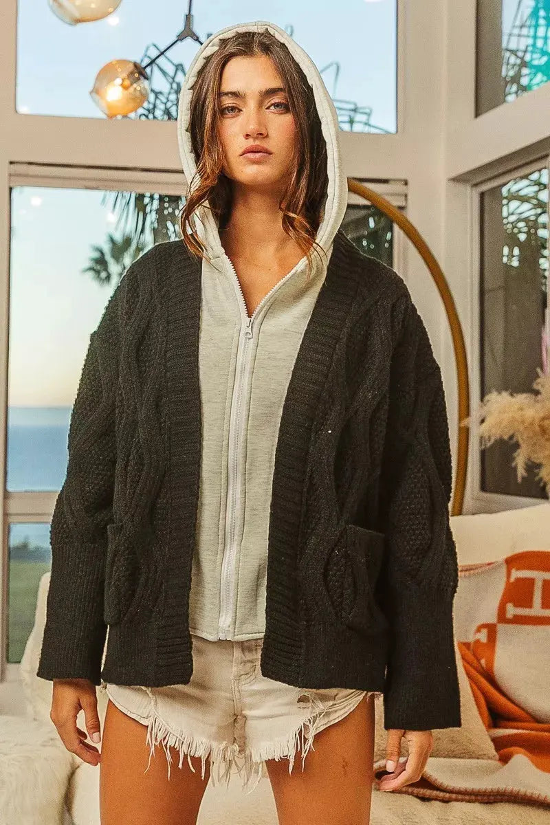 BiBi Knit Hoodie Rhombus Sweater Jacket by BiBi