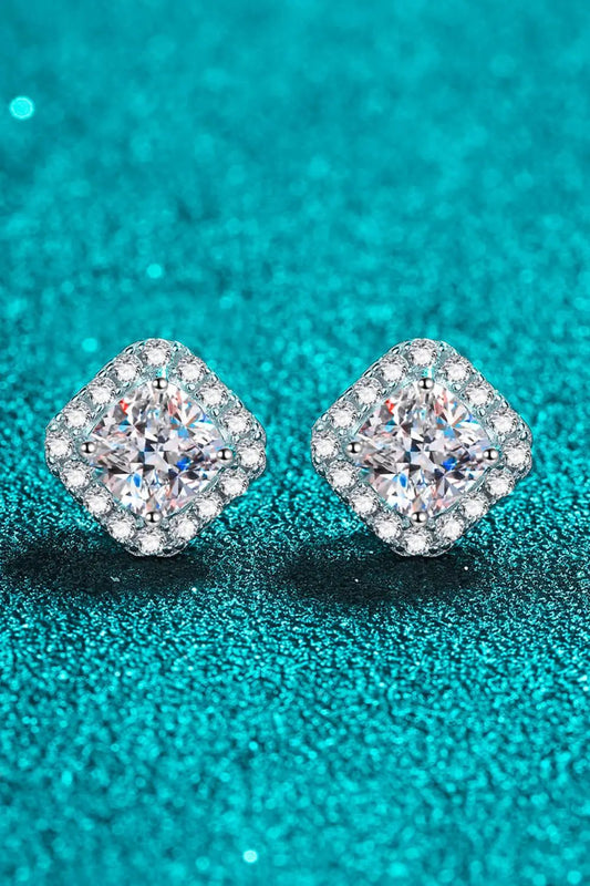 925 Sterling Silver Inlaid 2 Carat Moissanite Square Stud Earrings by Partner Label