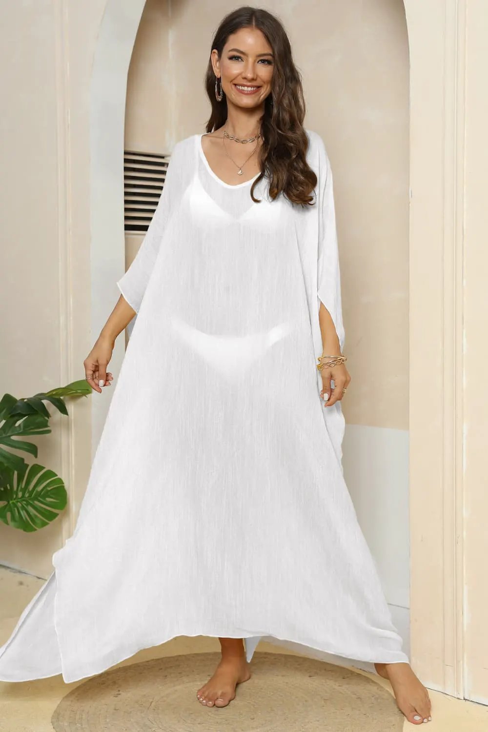 V-Neck Three-Quarter Sleeve Cover-Up by Partner Labels