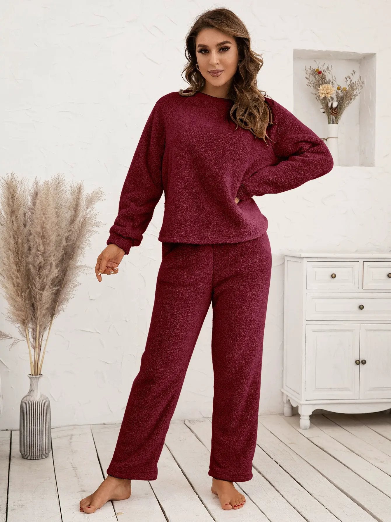 Ivy Lane Teddy Long Sleeve Top and Pants Lounge Set by Ivy Lane