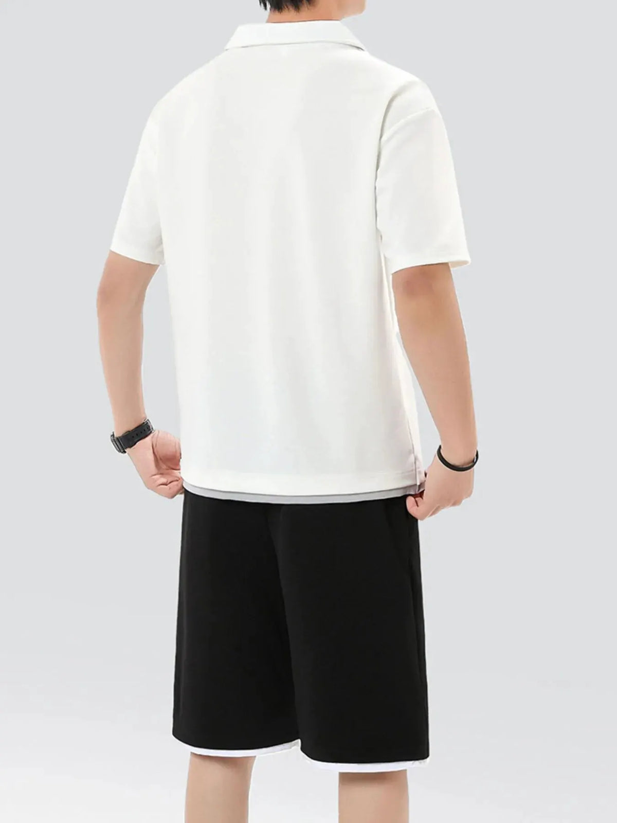 Men's Plus Size Johnny Collar Top and Shorts Set by Trendsi