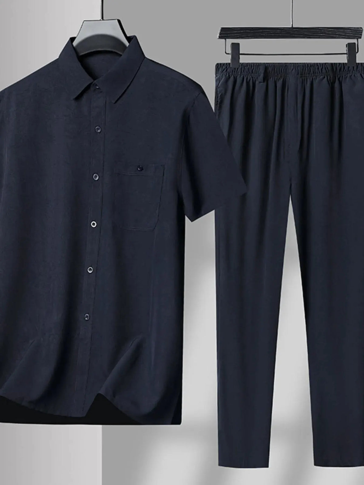 Men's Plus Size Button Up Short Sleeve Shirt and Pants Set by Trendsi