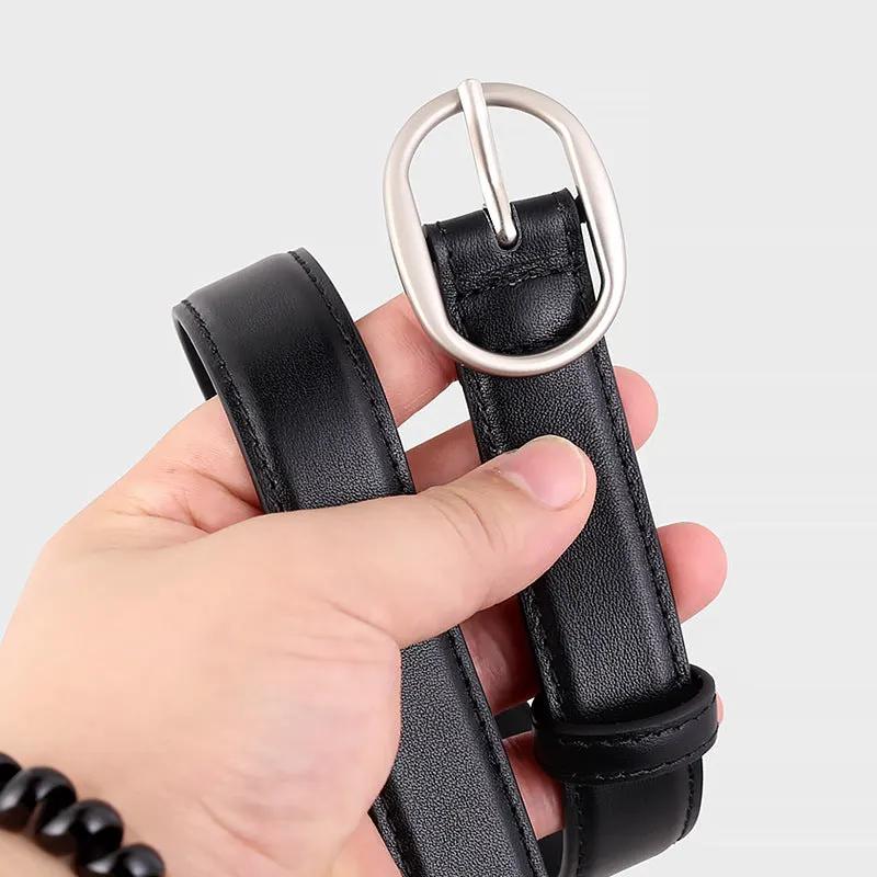 Oval Buckle Leather Belt by Trendsi