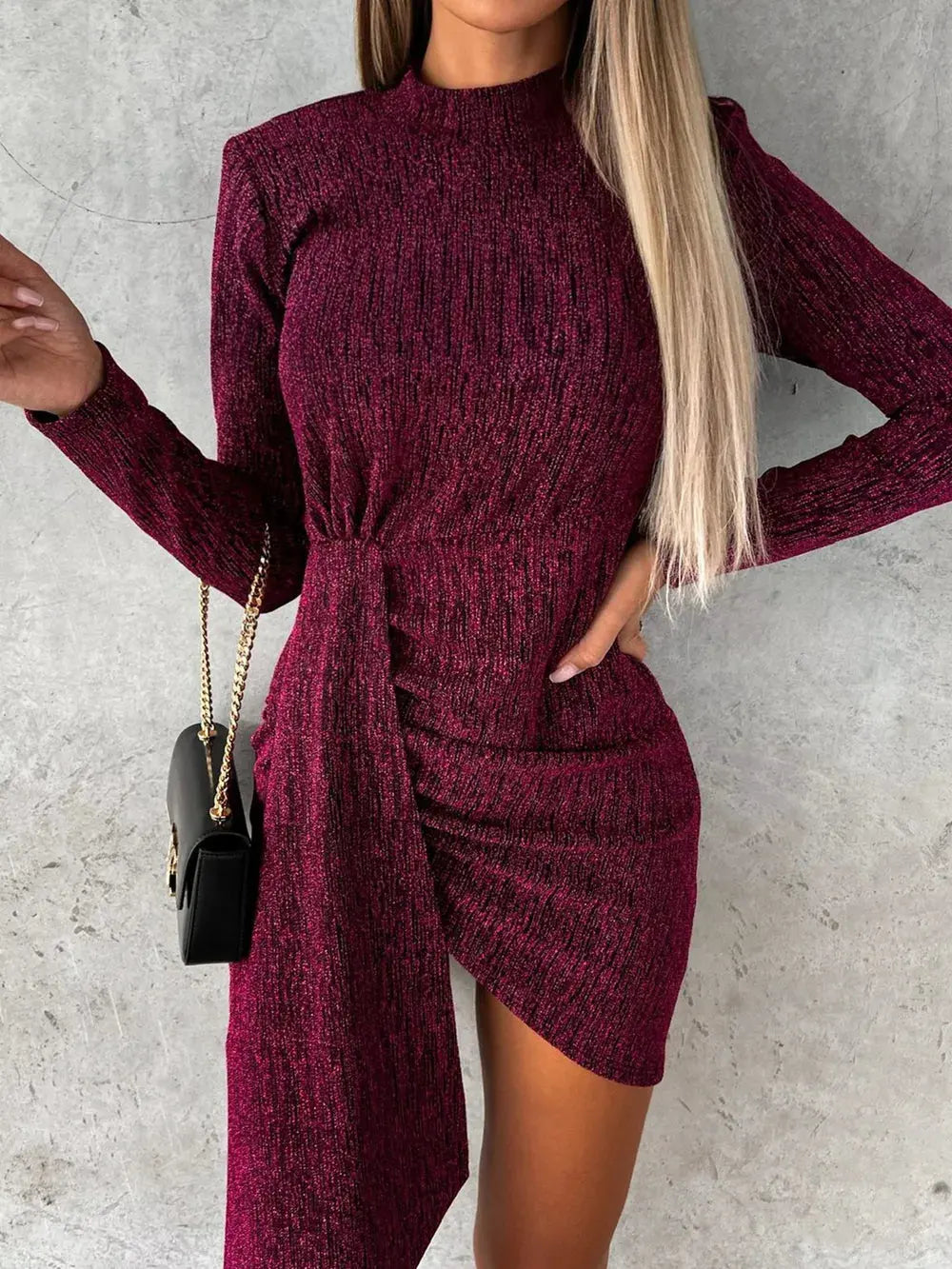 Heathered Mock Neck Long Sleeve Mini Dress by Partner Label