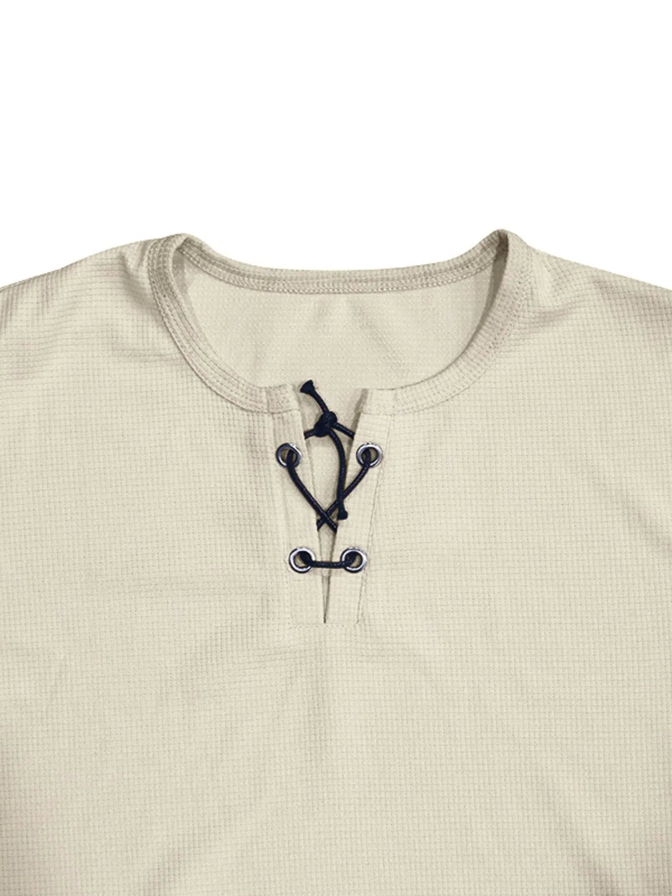 Men's Full Size Lace-Up Neck T-Shirt Plus Size by Trendsi