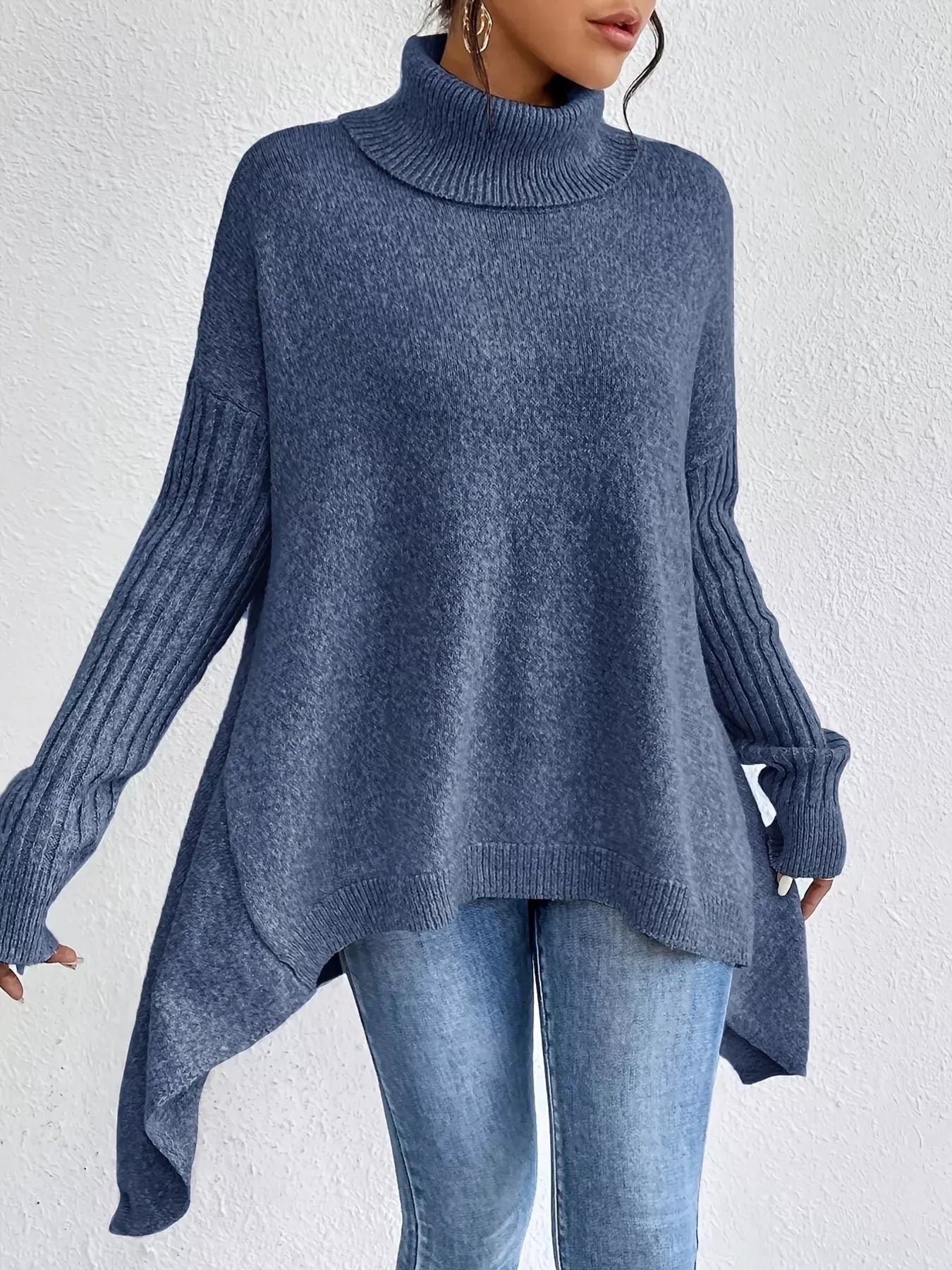 Turtleneck High‑Low Hem Sweater | Partner Labels Selection by Partner Label