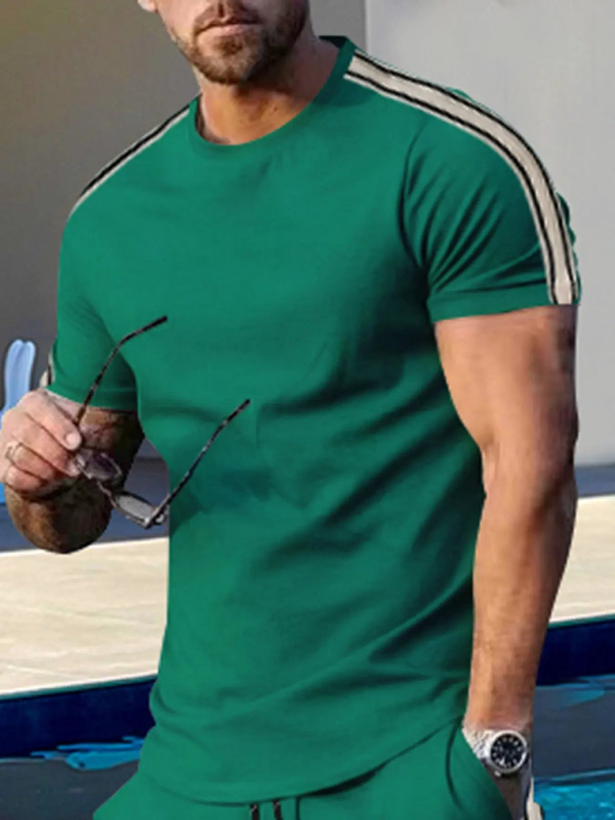 Men's Full Size Striped Shoulder Casual T-Shirt Plus Size by Trendsi